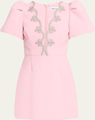 Rebecca Vallance Harlynn Scalloped Diamante-Trim Mini Dress