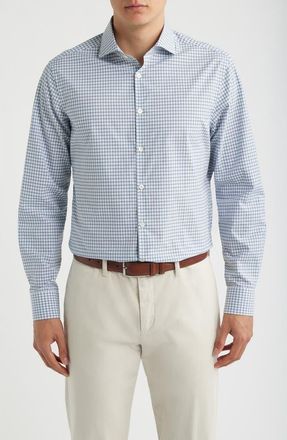 Canali Regular Fit Windowpane Cotton Button-Up Shirt in Light Blue at Nordstrom, Size Xx-Large