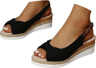 Generic Wedge Sandals for Women Wide Fit Sandals for Women Bow Open Toe Ankle Strap Espadrille Sandal Adjustable Buckle Ankle Strap Sandal Comfort Slip On Sum