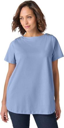 Jessica London Short Sleeve Boatneck Knit Tee in Azure Mist at Nordstrom, Size Medium