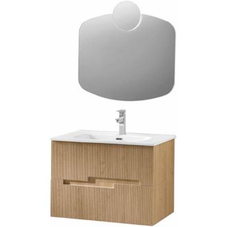 MODO Modo - Mobile bagno sospeso 70 cm Rovere Chiaro con specchio led e lavabo - righe