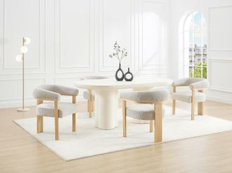 Pascal Morabito Sedia con braccioli in Velluto a coste eLlegno di hevea naturale - Beige - LIVELIA di Pascal MORABITO