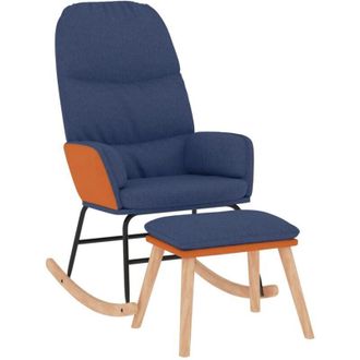 vidaXL Silla Mecedora Con Reposapi&eacute;s Tela Azul Vidaxl