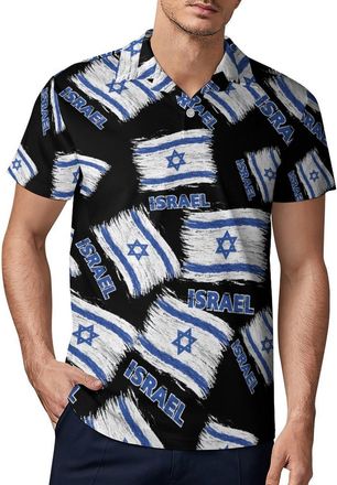 Generic Israel-Flag Classic Polo Shirt for Men Short Sleeve Quick Dry Button T-Shirts Casual Hiking Work XL
