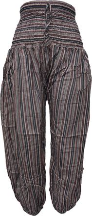 Gheri Womens Striped Multilayered Elasticated Waist Cotton Lightweight Lounge Pants Brown Stripy