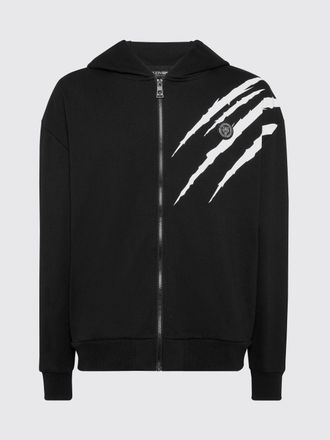 Plein Sport Scratch Relaxed Fit Hooded Zip-Up Sweatshirt with Back Logo