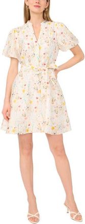 Vince Camuto Floral Puff Sleeve A-Line Dress in Ultra White at Nordstrom, Size X-Large P