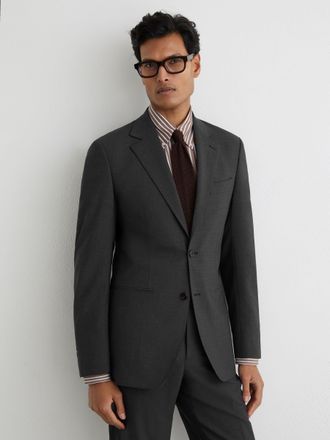 Reiss Grey Wool-blend Single-breasted Suit Classic-fit Blazer, 46
