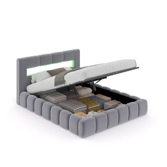 Concept Usine Cama nube LED con arc&oacute;n 140x190cm terciopelo gris