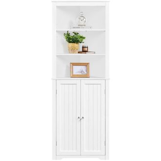 Yaheetech Yaheetech - Mobile da Bagno Armadietto a Colonna Alto dAngolo 60 x 31,5 x 163 cm Mobiletto Cucina Autoportante con 3 Ripiani Aperti in Legno Armadio
