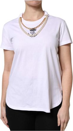 Dolce & Gabbana Witte Ketting Parel Katoenen T-shirt - Dames - T-shirts - Wit - M - Katoen - Tops