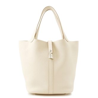 Herm&egrave;s Picotin Silver Taurillon Clemence Leather Handbag Tote Bag (Pre-Owned)
