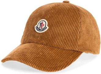 Moncler Logo Patch Corduroy Baseball Cap in Brown at Nordstrom