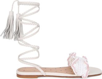 Red Valentino Minimalistische Platte Sandalen met Wrap - Dames - Sandalen - Wit - 41 EU - Leer - Schoenen
