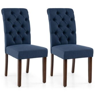 Costway Costway 2PCS Upholstered Dining Chairs Button Tufted Chairs w/Padded Seat in Blue