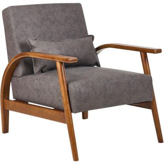 Beliani Sill&oacute;n Fabricado En Piel Sint&eacute;tica De Estilo Retro Con Reposabrazos Y Patas De Madera Color Marr&oacute;n Oscuro Skara