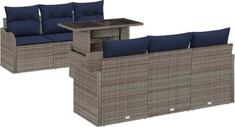 vidaXL Conjunto De Sof&aacute; De Jard&iacute;n 7 Uds. Gris Rat&aacute;n Sint&eacute;tico Vidaxl