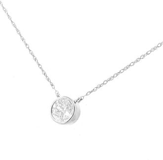 House of Brilliance AGS Certified 10K Gold Bezel Set Round Diamond Solitaire 16-18 Adjustable Pendant Necklace