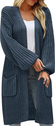 Generic Longline Knee Length Cardigan with Pockets V Neck Long Cardigans for Women UK Casual Knitted Chunky Ladies Cardigans Size 14