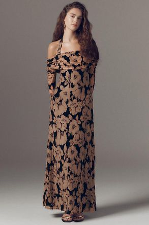 AFRM Arielle Burnout Velvet Off-Shoulder Maxi Dress