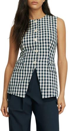 Veronica Beard Lois Stretch Cotton Gingham Vest in Navy/dove at Nordstrom, Size 12