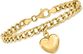 Ross-Simons Italian 18kt Gold Over Sterling Puffed Heart Curb-Link Bracelet