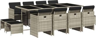 vidaXL Set Comedor Jard&iacute;n Y Cojines 13 Pzas Rat&aacute;n Sint&eacute;tico Gris Claro Vidaxl