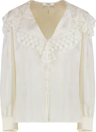 Chloé Blouse With A Maxi Collar In Silk Jacquard And Lace