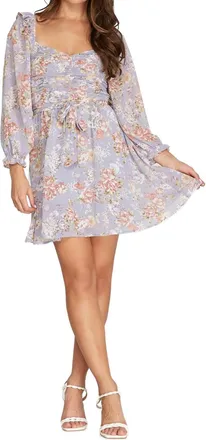 She + Sky Floral Print Ruched Dress In Lilac