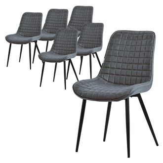 ML Design Ml-design - Set 6x Sillas De Comedor Antracita Con Respaldo, Asiento Ergon&oacute;mico Acolchado Tapizado De Polipiel Con Patas De Metal Sill&oacute;n De Dise&ntilde;o Mod