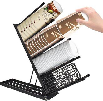 OEM Soporte Para Tazas Y Tapas Con 4 Compartimentos - Organizador De Caf&eacute; Ajustable Para Oficina Y Cafeter&iacute;a