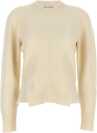 Alexander McQueen Truien & Vesten, Dames, Beige, S, Wol, Chevron Corset Sweater