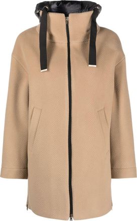 Herno zip-up hooded coat - women - Virgin Wool/Polyamide/Polyamide - 48 - Neutrals