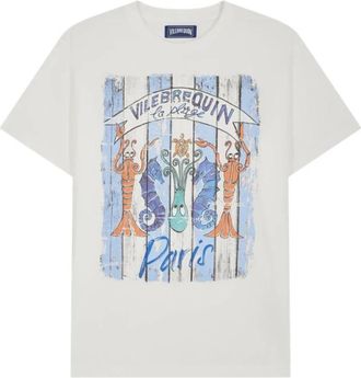 Vilebrequin Tops, Heren, Wit, L, Katoen, Paris Plage katoenen T-shirt voor heren