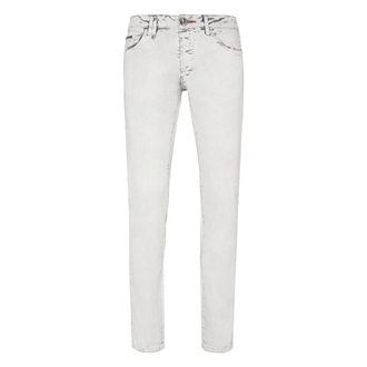 Philipp Plein Jeans, Heren, Grijs, W30, Denim, Denim Broek Super Straight Cut Skull&Bones