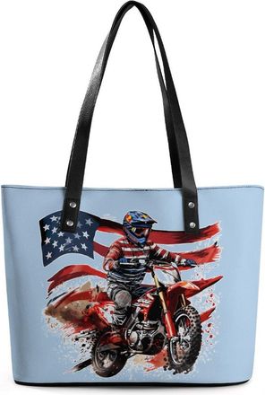 Generic U.S Flag Dirt Bike Motocross Tote Bags for Women Cute Shoulder Purses Handbags