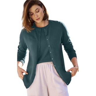 Jessica London Fine Gauge Button-Front Cardigan in Mystic Pine at Nordstrom, Size 28