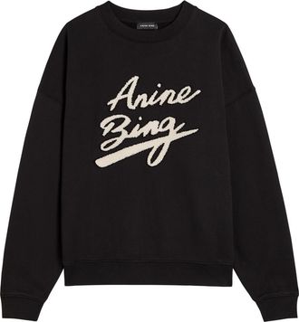 Anine Bing Miles Logo-appliqu&eacute;d Cotton Sweatshirt - Black - S (UK8-10 / S)