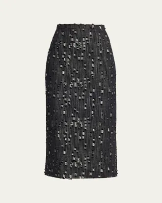 Michael Kors Frayed Denim Midi Pencil Skirt