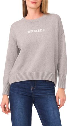 CeCe by Cynthia Steffe Weekend & Wine Cotton Sweater in Light Heather Grey at Nordstrom Rack, Size X-Large