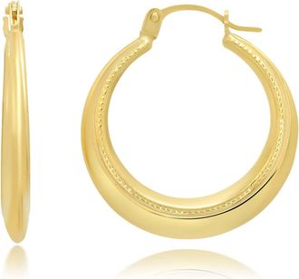 MAX + STONE Solid 14k Yellow Gold Beaded Hoop Earrings with Click Tops Size 20mm or 24mm