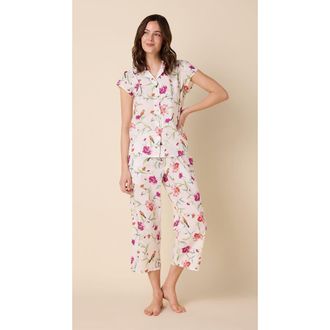The Cats Pajamas Luxe Pima Capri Print Set in Rosa & Bird at Nordstrom, Size X-Small