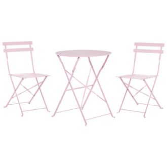 Beliani Conjunto De Balc&oacute;n De Metal Rosa Pastel Mesa Redonda Sillas De Acero Exterior Fiori