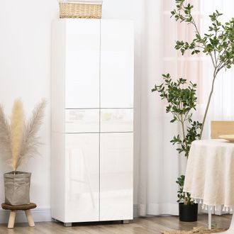HOMCOM 4 Door Kitchen Cupboard Freestanding Storage Cabinet with Shelves in White