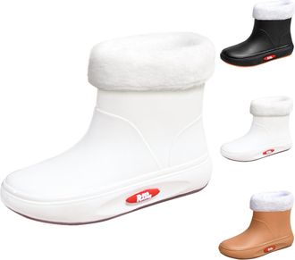 Generic Wellington Womens Short Rain Boots Waterproof Garden Boots with Plush Lined Slip On Ankle Chelsea Boot Ladies Outdoor Anti-Slip Warm Comfortable Rainb