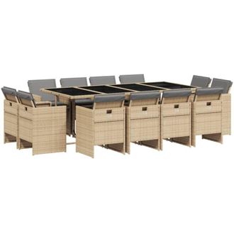 vidaXL Set Comedor De Jard&iacute;n Con Cojines 13 Pzas Rat&aacute;n Sint&eacute;tico Beige Vidaxl