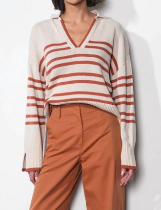 Greylin Collared Stripe Sweater In Clay