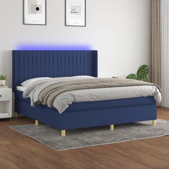 vidaXL Vidaxl - Cama Box Spring Colch&oacute;n Y Luces Led Tela Azul 180x200 Cm