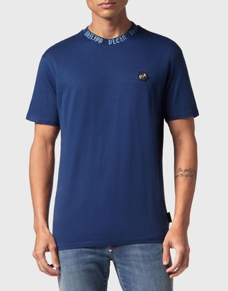 Philipp Plein Mens Logo Detail Crew Neck Tee - Purple Cotton - Size X-Small