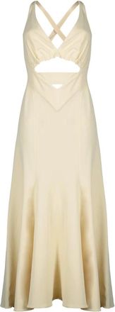 Paco Rabanne Midi Jurk van Viscose Jersey - Dames - Maxi kleedjes - Beige - L - Leer - Kleedjes